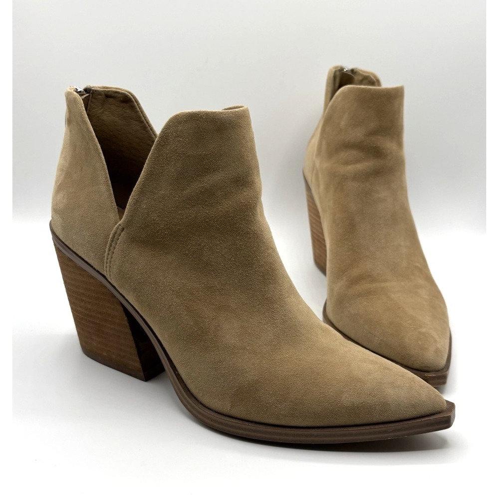 STEVE MADDEN Camryn Booties Women's Size 8.5 Beige Suede Leather Cowboy Boot